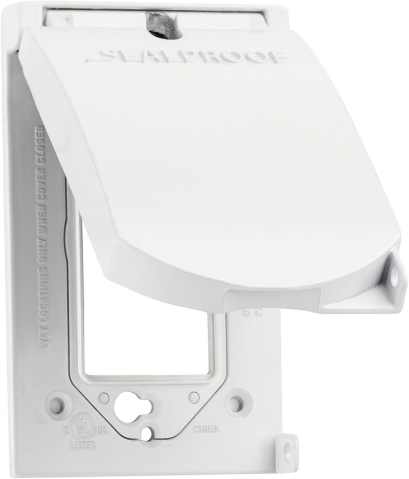 Sealproof 1-Gang Vertical Weatherproof Outdoor Metal Flat Outlet Cover, Single Gang Electrical Power Receptacle Protector, UL Listed, 4-in1, White - Image 3